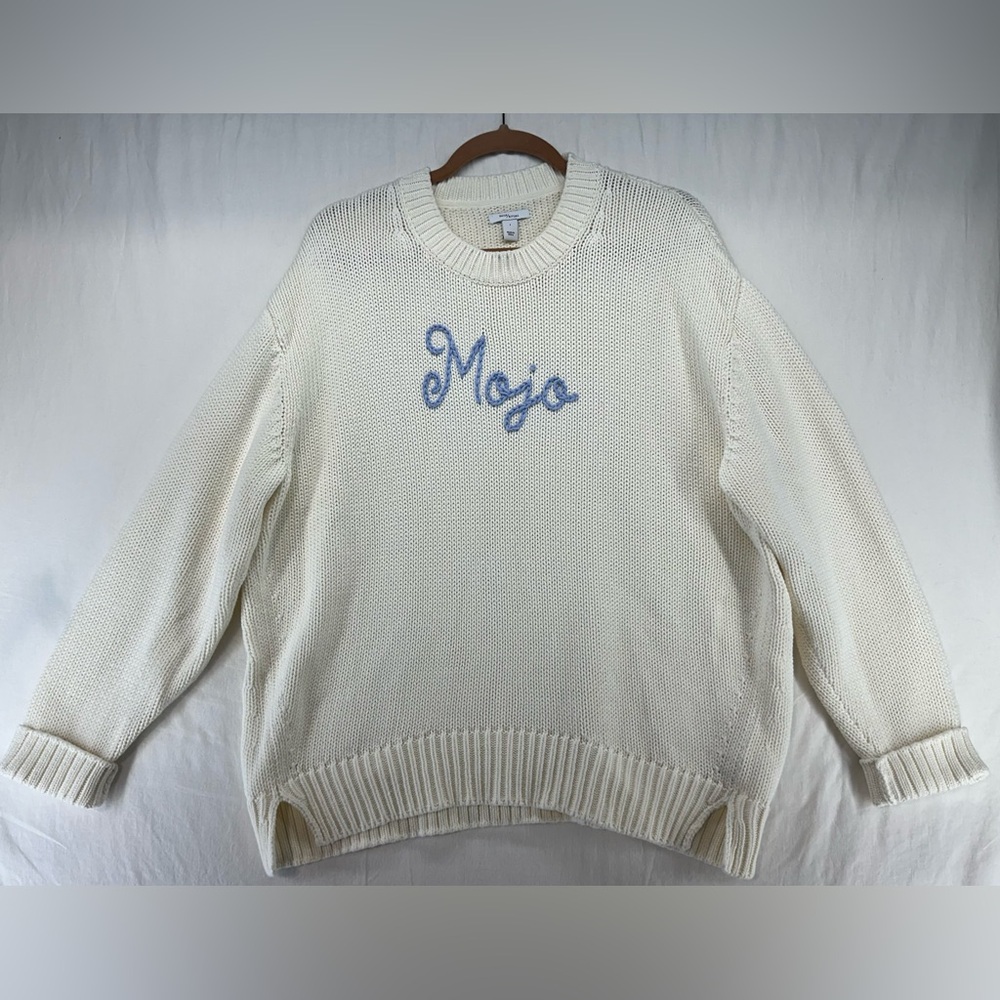 Daily Ritual Chunky Knit Crewneck Sweater Mojo Embroidered 100% Cotton Size L‎